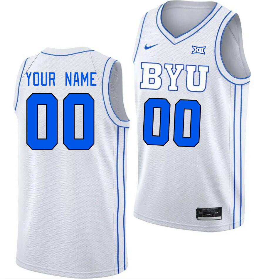 Custom BYU Cougars Name And Number Big 12 Conference College Basketball Jerseys Stitched Sale-White